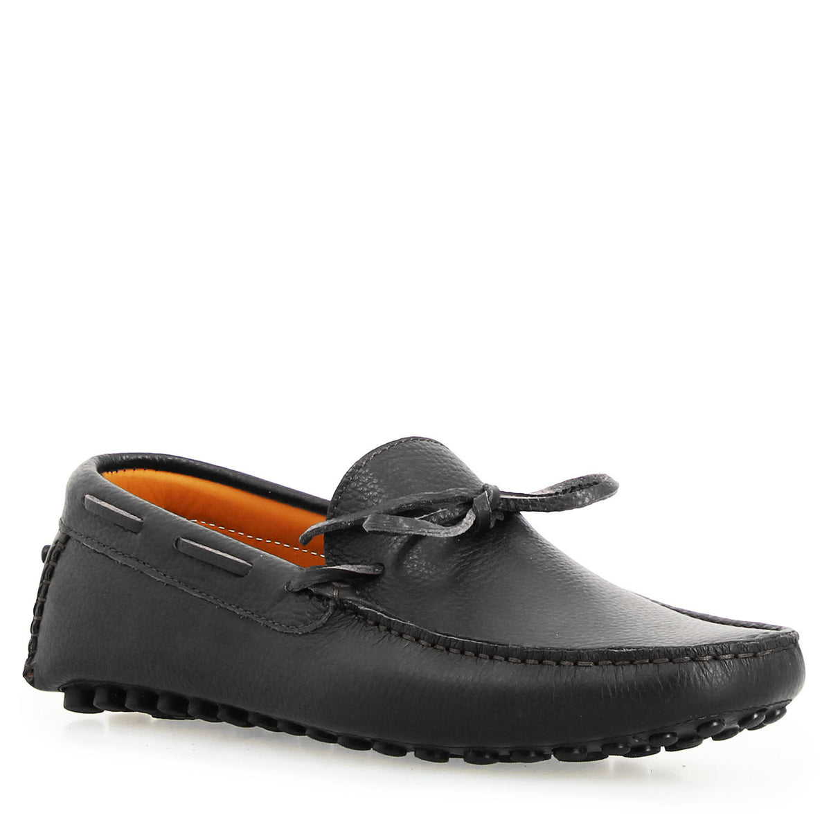 Mocassino Dario artigianale carshoe da uomo in pelle nera - LeonardoShoes