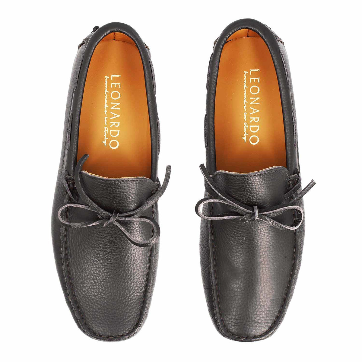 Mocassino Dario artigianale carshoe da uomo in pelle nera - LeonardoShoes