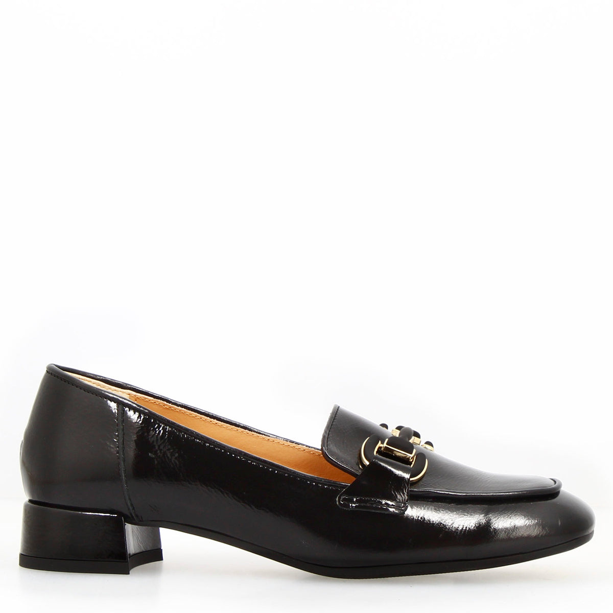 Mocassino artigianale da donna in pelle lucida colore nero - LeonardoShoes
