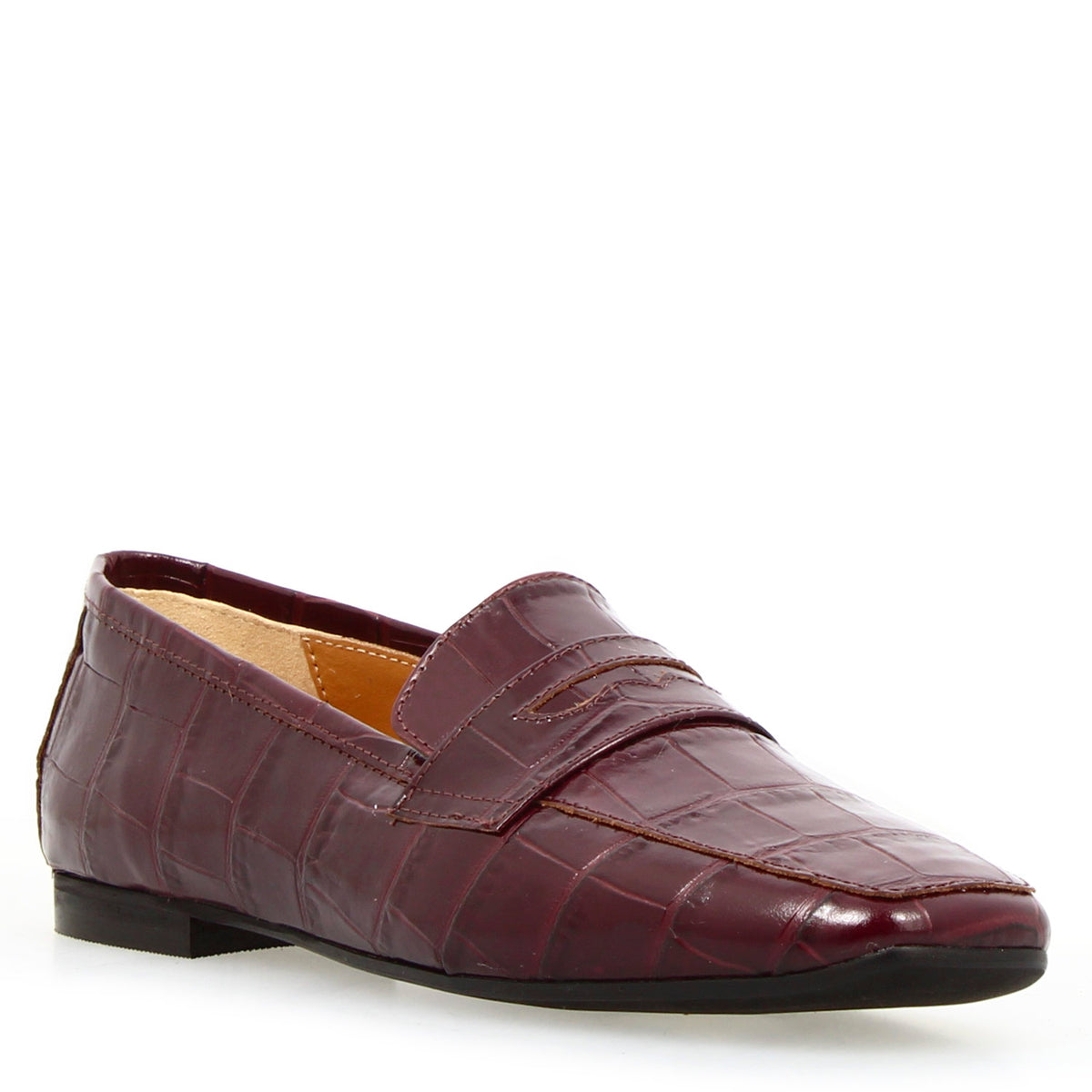 Mocassino artigianale da donna in pelle stampa cocco bordeaux - LeonardoShoes