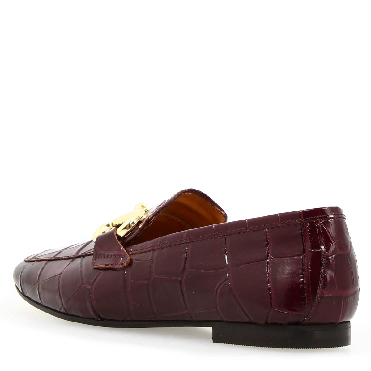 Mocassino artigianale da donna in pelle stampa cocco bordeaux con morsetto - LeonardoShoes