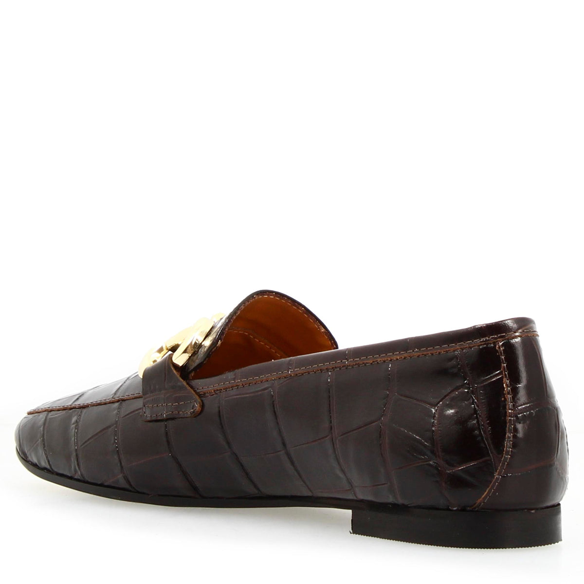 Mocassino artigianale da donna in pelle stampa cocco marrone - LeonardoShoes