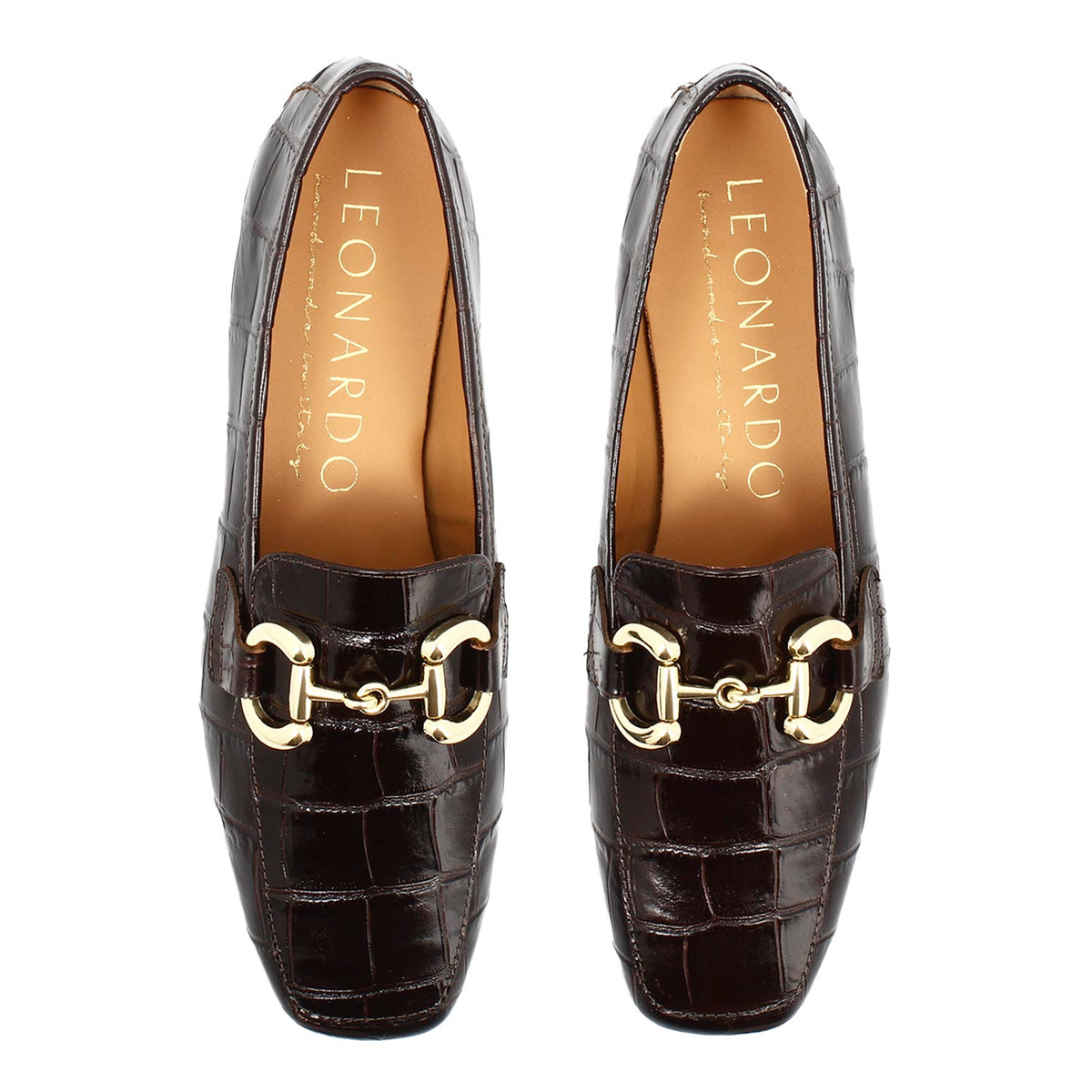 Mocassino artigianale da donna in pelle stampa cocco marrone - LeonardoShoes