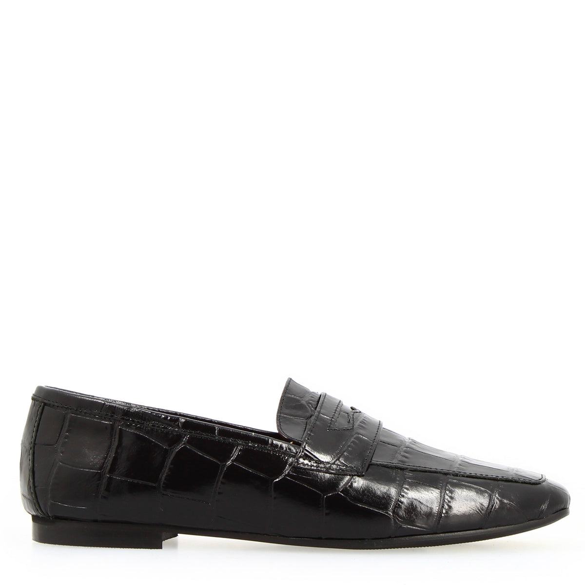 Mocassino artigianale da donna in pelle stampa cocco nero - LeonardoShoes