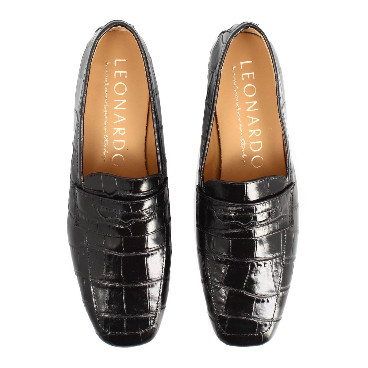 Mocassino artigianale da donna in pelle stampa cocco nero - LeonardoShoes