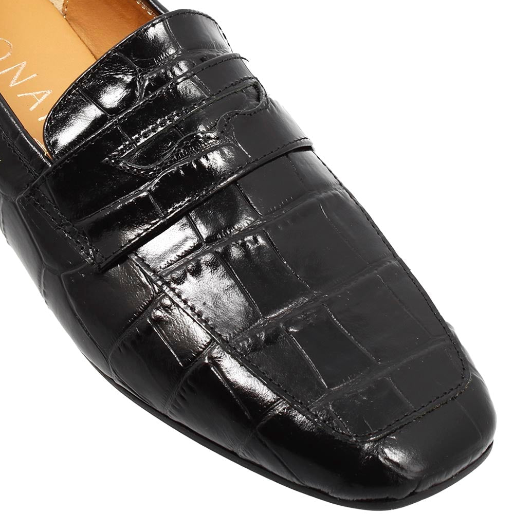 Mocassino artigianale da donna in pelle stampa cocco nero - LeonardoShoes