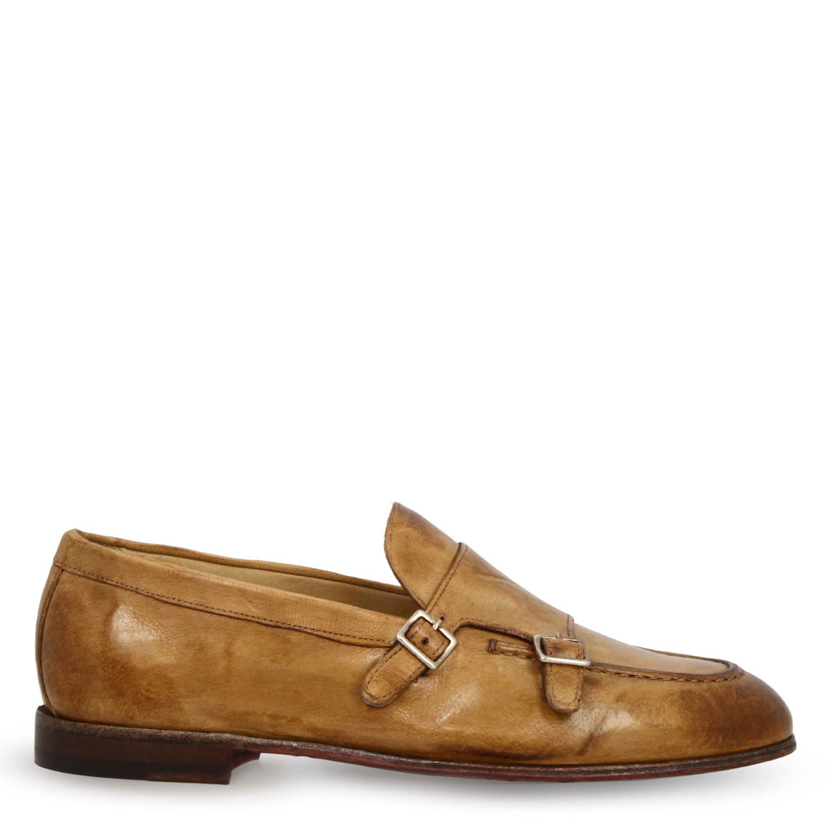 Mocassino artigianale marrone da uomo con doppia fibbia - LeonardoShoes