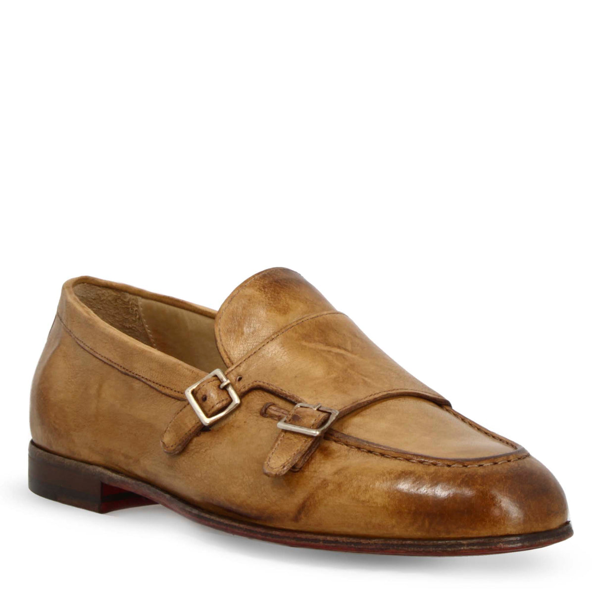 Mocassino artigianale marrone da uomo con doppia fibbia - LeonardoShoes