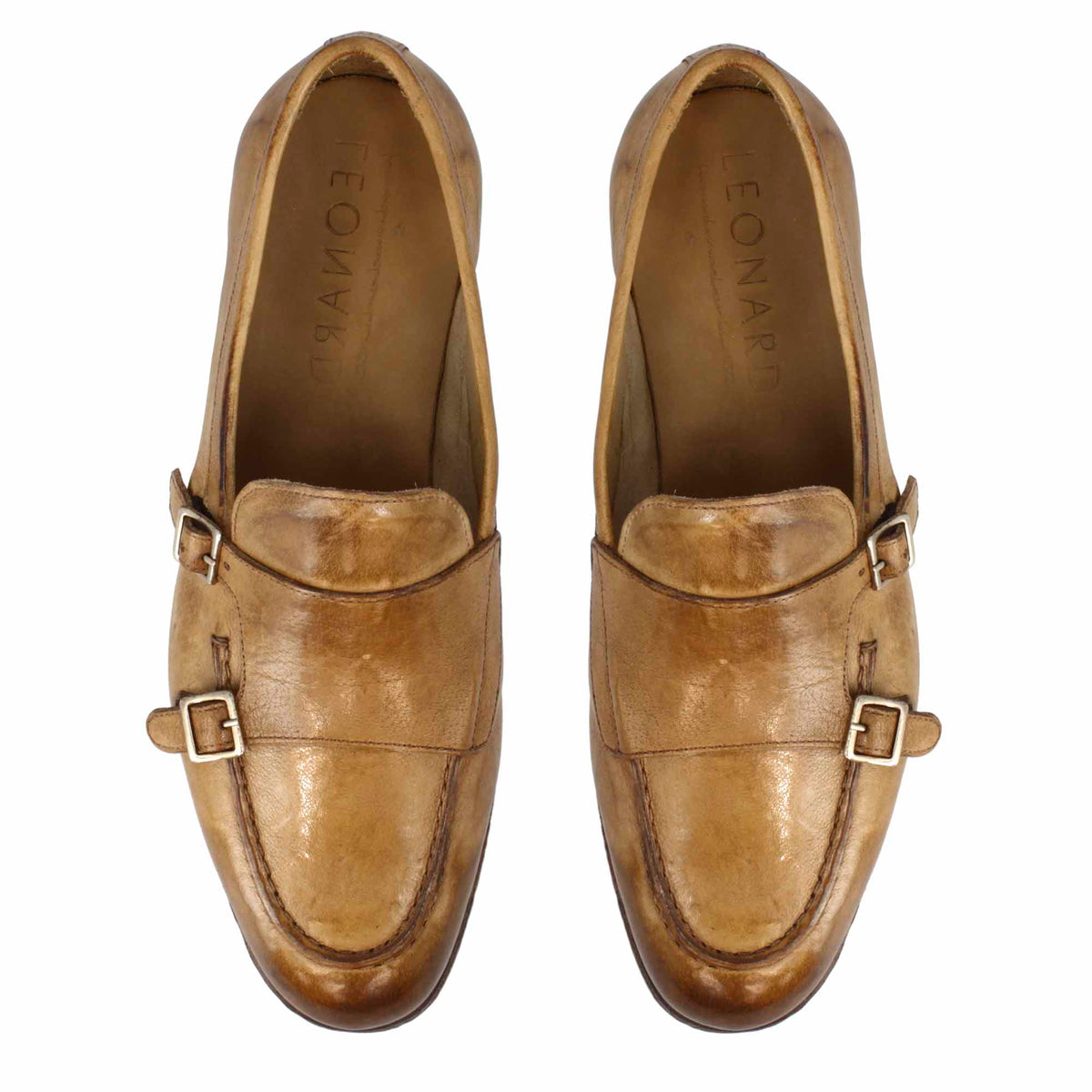 Mocassino artigianale marrone da uomo con doppia fibbia - LeonardoShoes