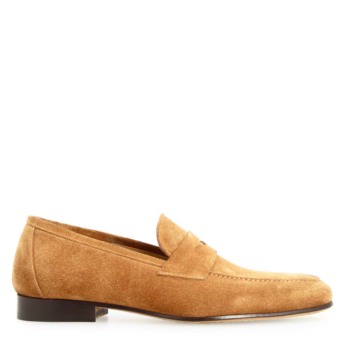 Mocassino artigianale uomo in camoscio marrone Manfredo - LeonardoShoes