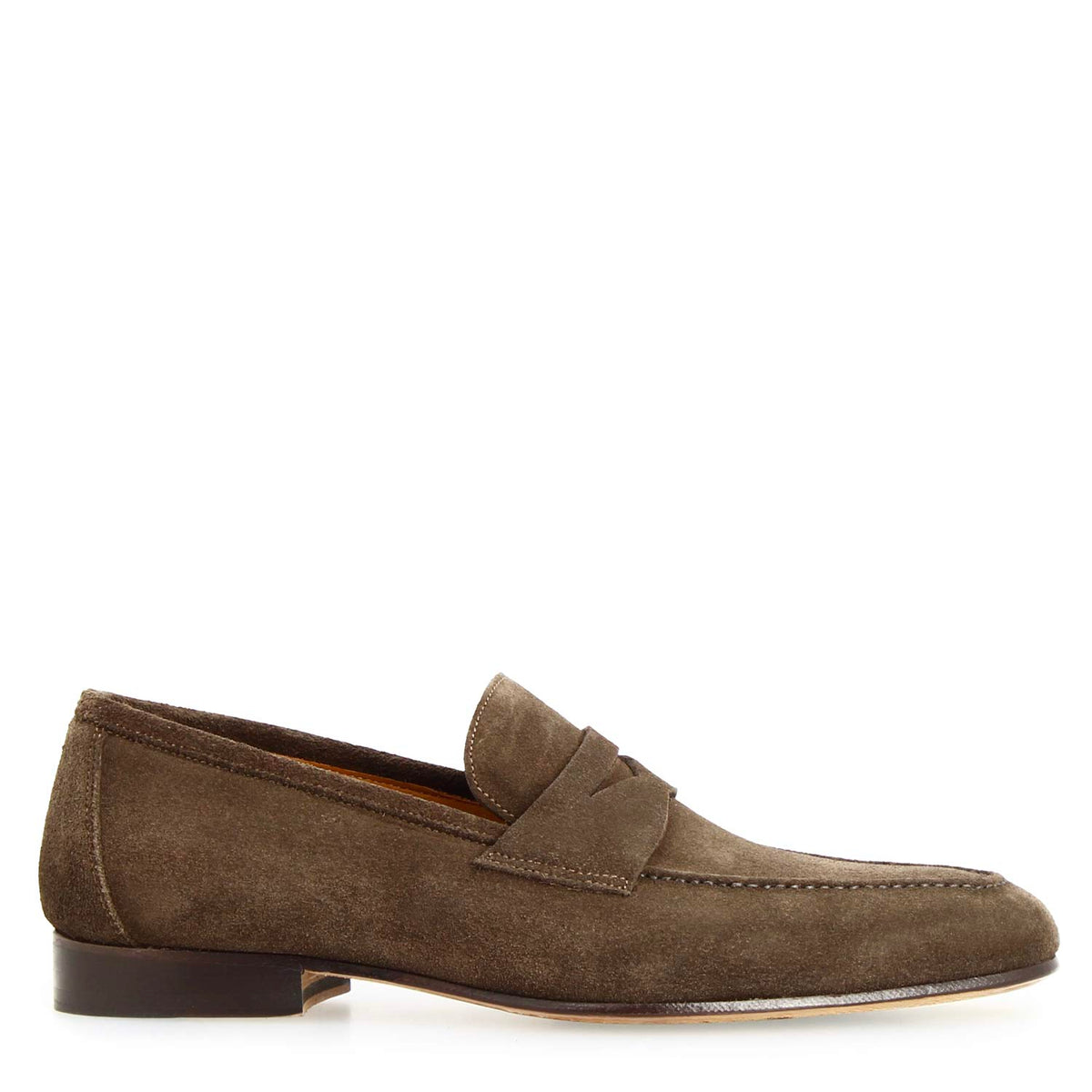 Mocassino artigianale uomo in camoscio marrone scuro Manfredo - LeonardoShoes