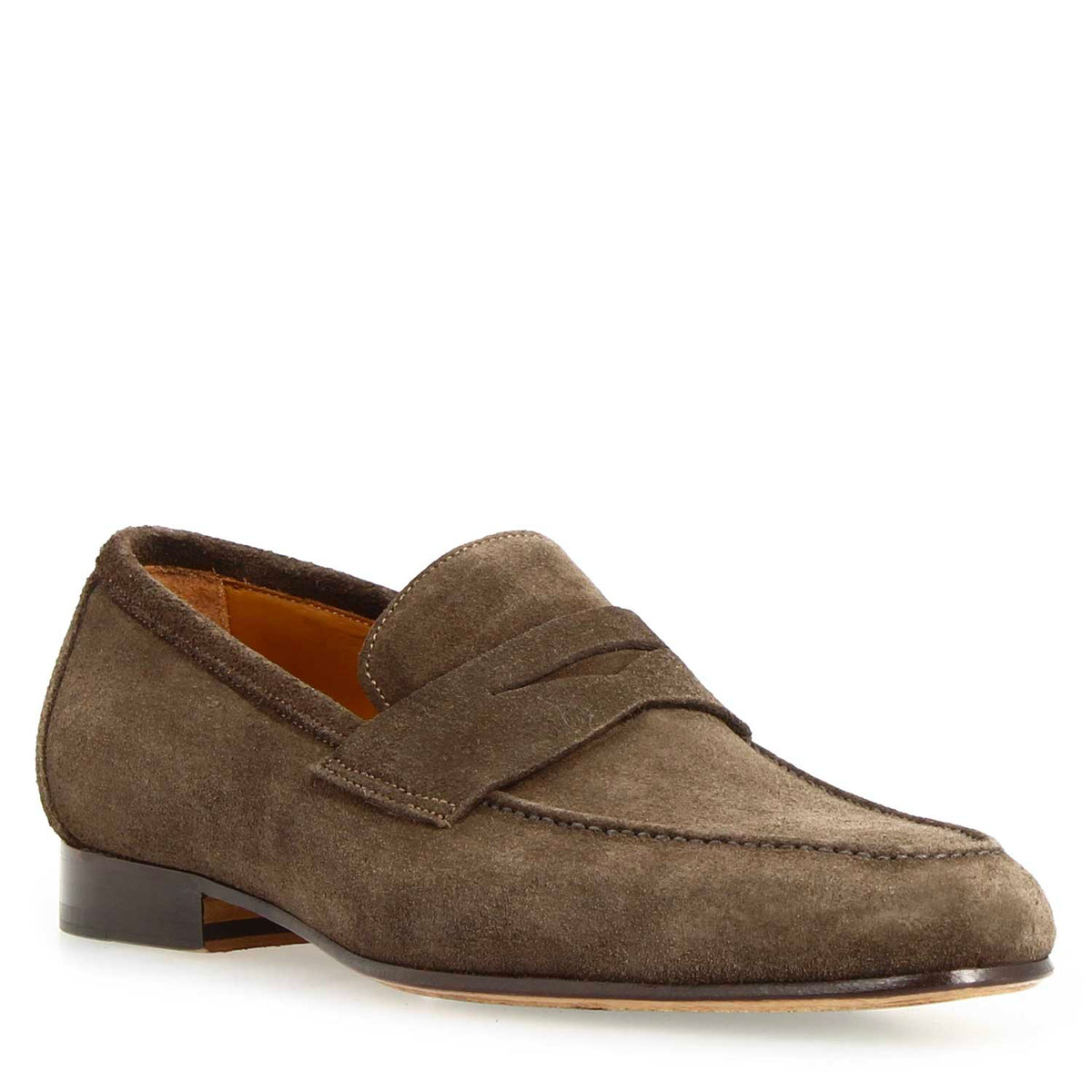 Mocassino artigianale uomo in camoscio marrone scuro Manfredo - LeonardoShoes