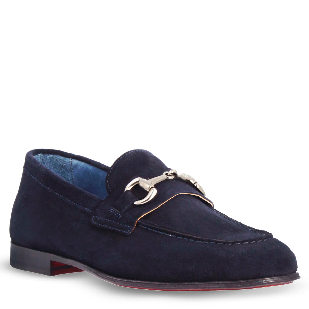 Mocassino blu artigianale da uomo in camoscio con fibbia - LeonardoShoes