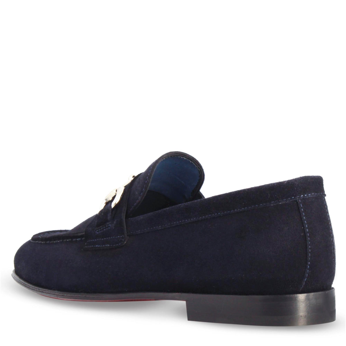 Mocassino blu artigianale da uomo in camoscio con fibbia - LeonardoShoes
