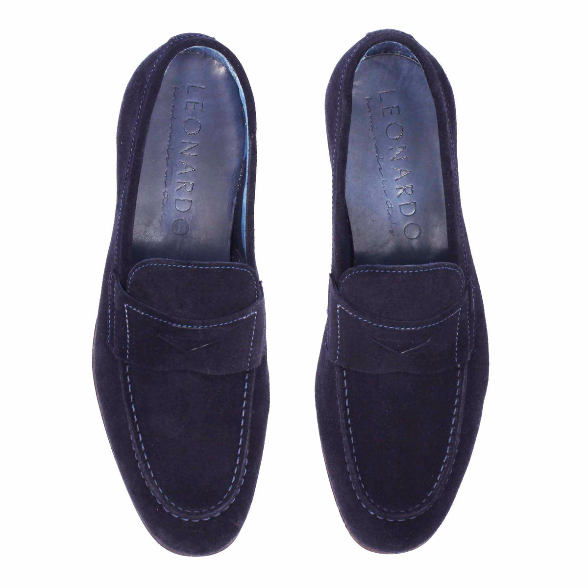 Mocassino blu artigianale da uomo in pelle scamosciata - LeonardoShoes