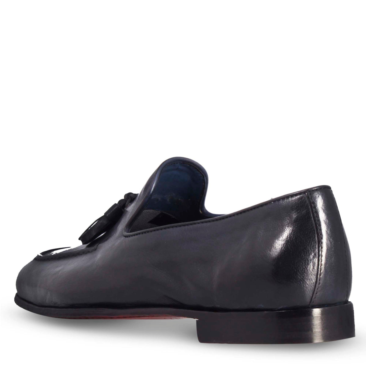 Mocassino blu da uomo artigianali in pelle con nappine - LeonardoShoes