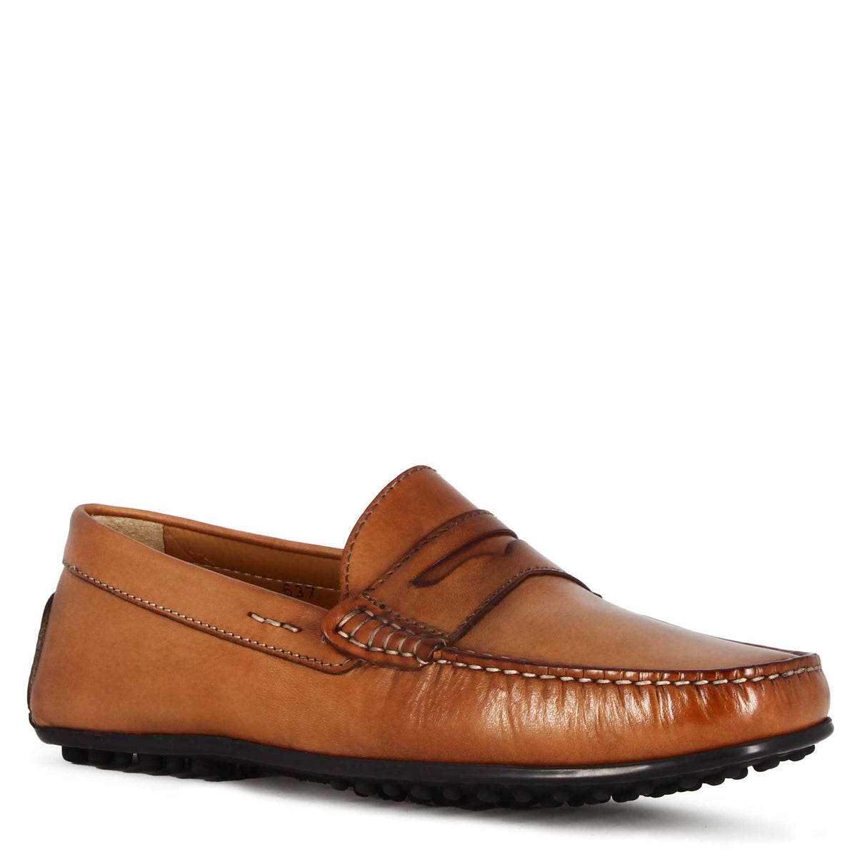 Mocassino casual da uomo in pelle colore marrone con suola con gommini - LeonardoShoes