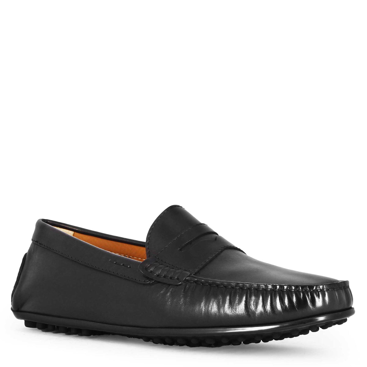 Mocassino casual da uomo in pelle colore nero con suola con gommini - LeonardoShoes