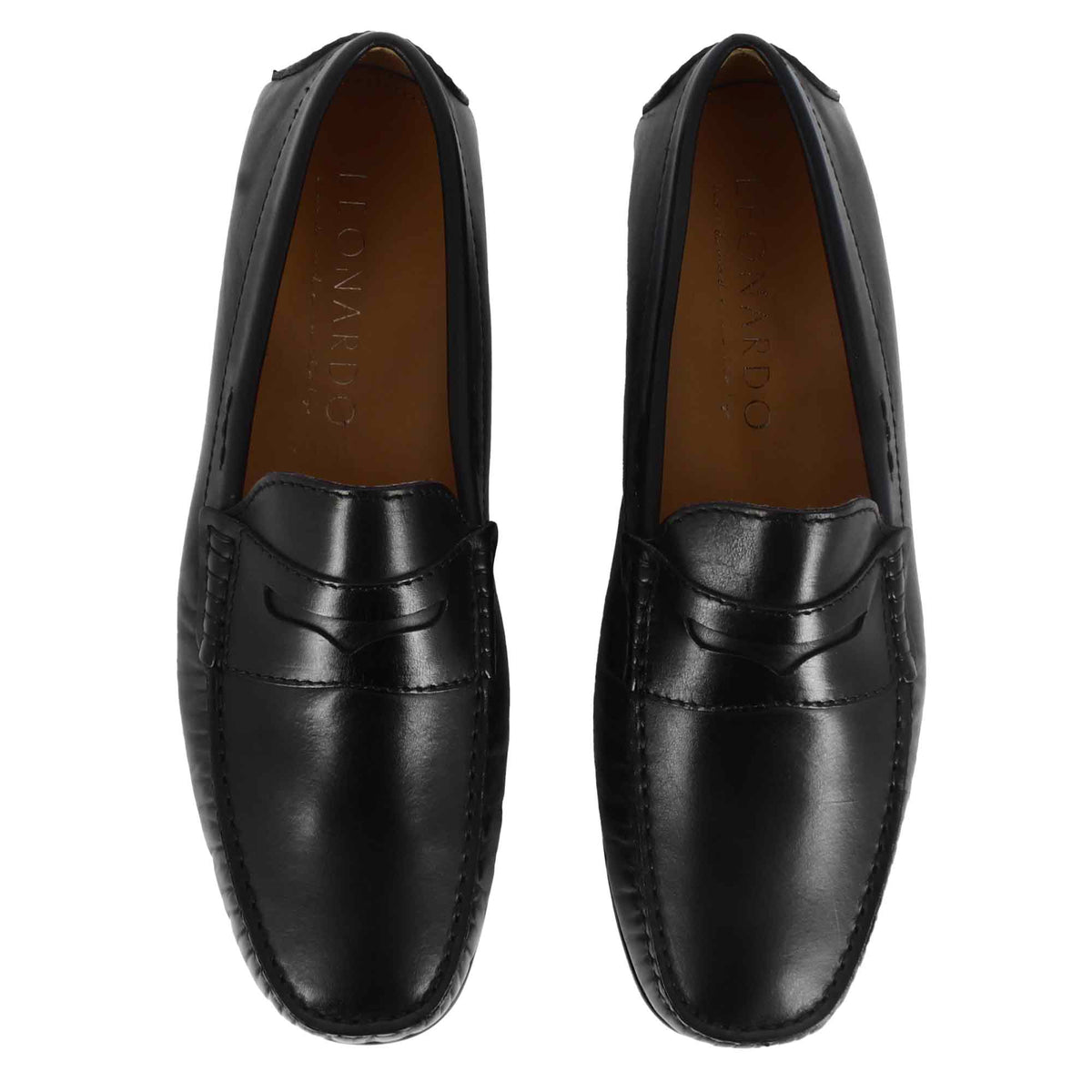 Mocassino casual da uomo in pelle colore nero con suola con gommini - LeonardoShoes