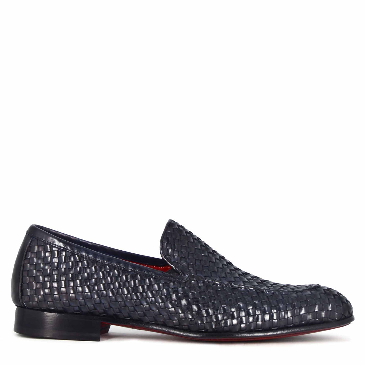 Mocassino classico da uomo in pelle intrecciata colore blu - LeonardoShoes