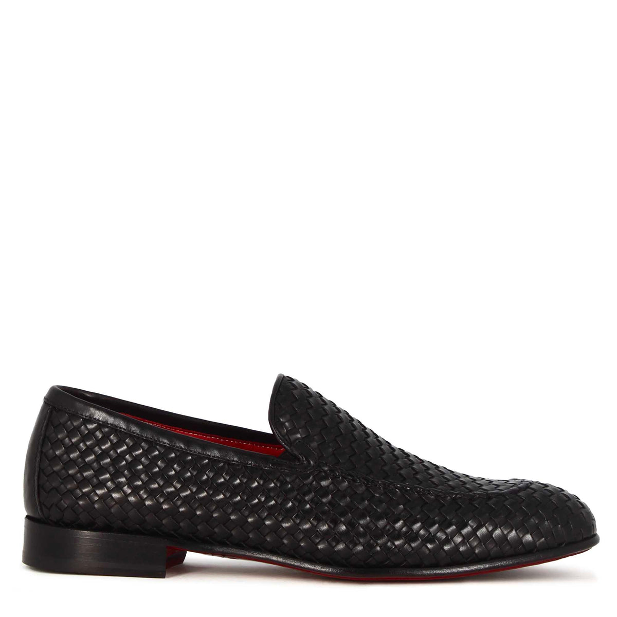 Mocassino classico da uomo in pelle intrecciata colore nero - LeonardoShoes