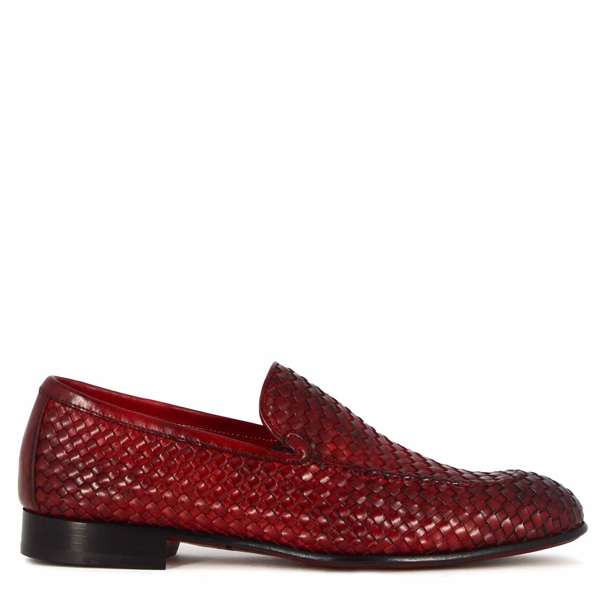 Mocassino classico da uomo in pelle intrecciata colore rosso - LeonardoShoes