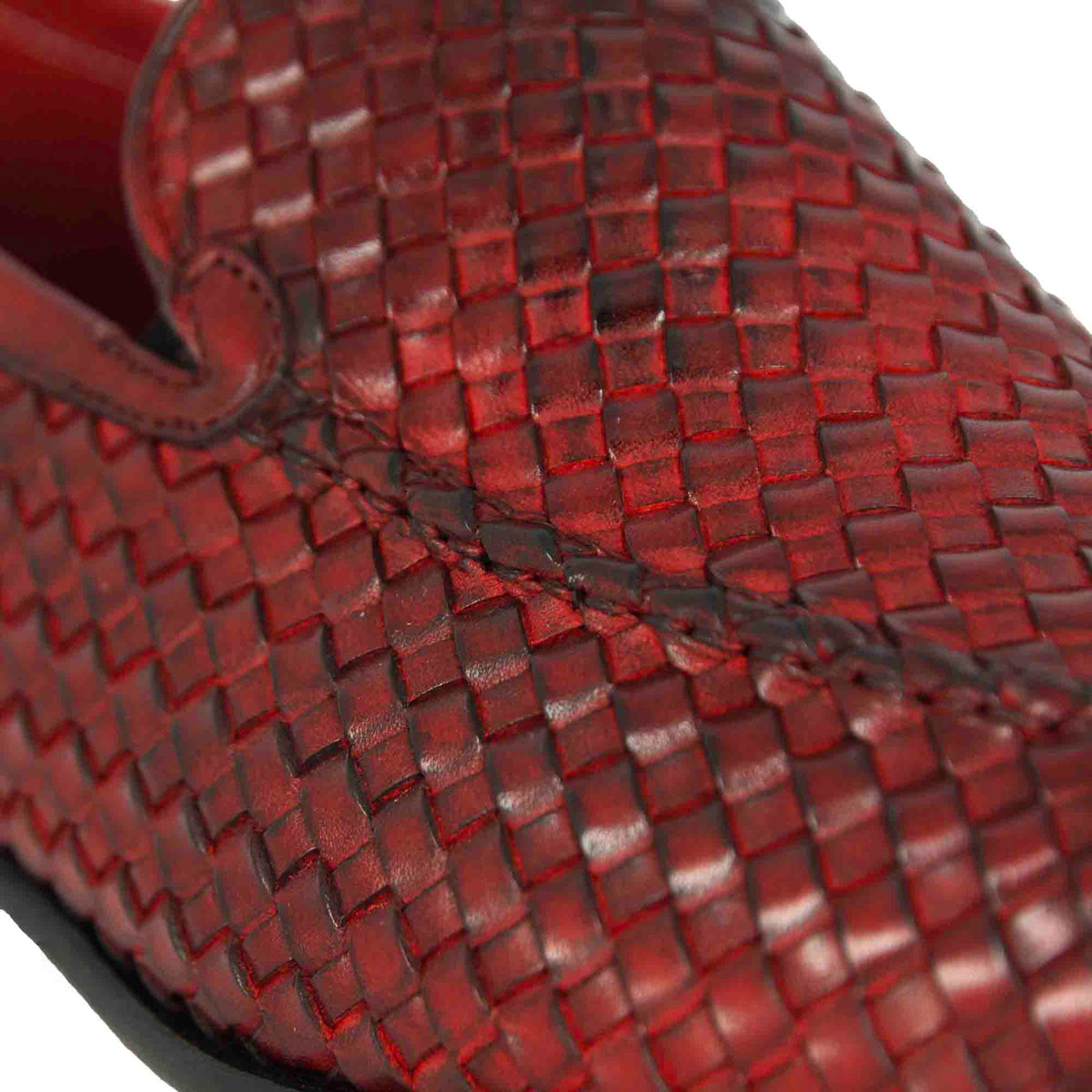 Mocassino classico da uomo in pelle intrecciata colore rosso - LeonardoShoes