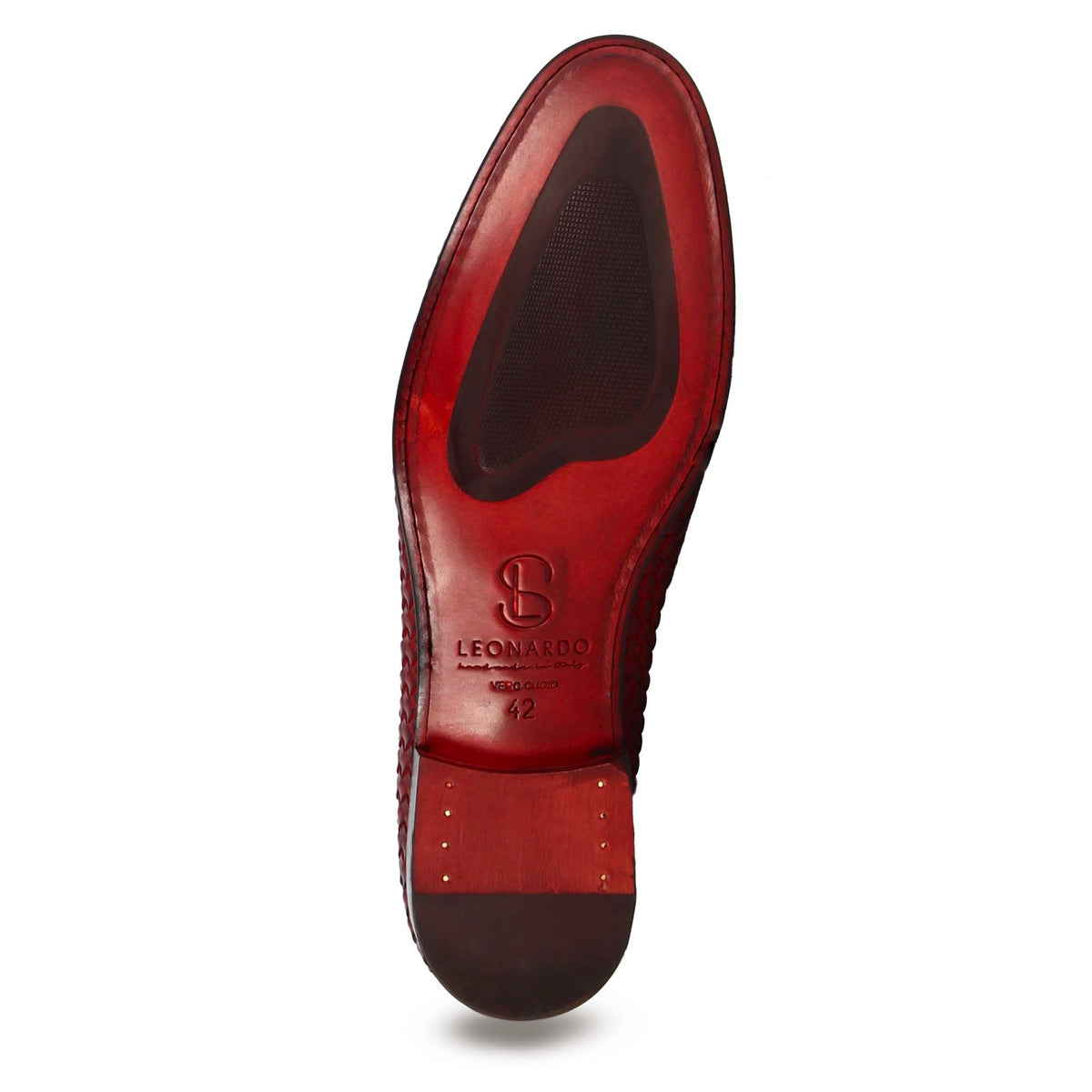 Mocassino classico da uomo in pelle intrecciata colore rosso - LeonardoShoes