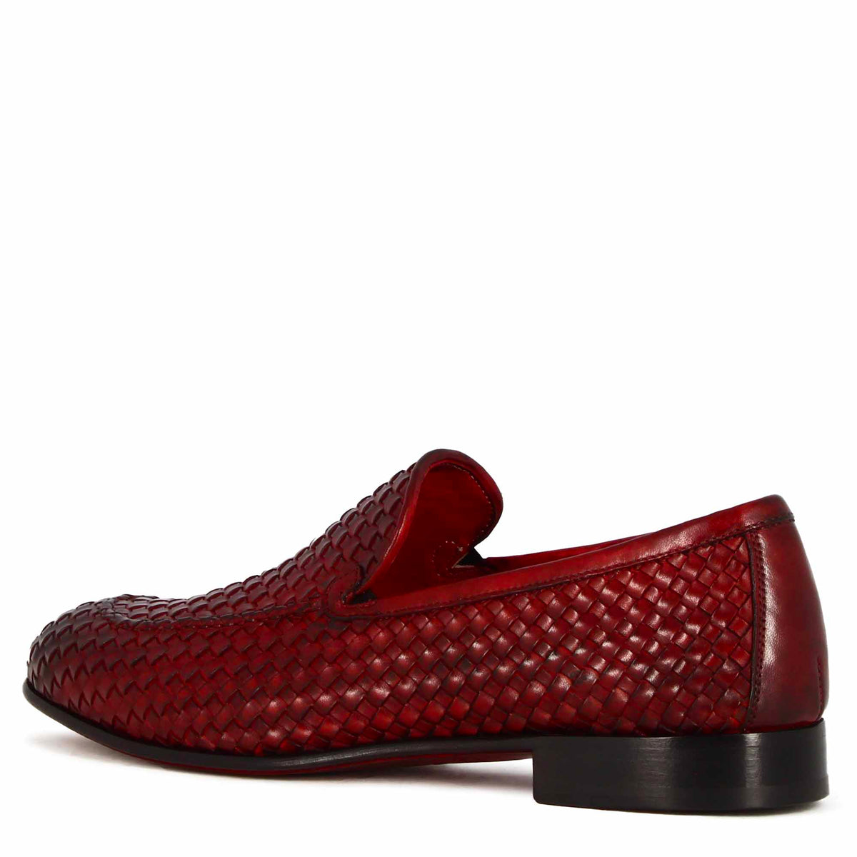 Mocassino classico da uomo in pelle intrecciata colore rosso - LeonardoShoes