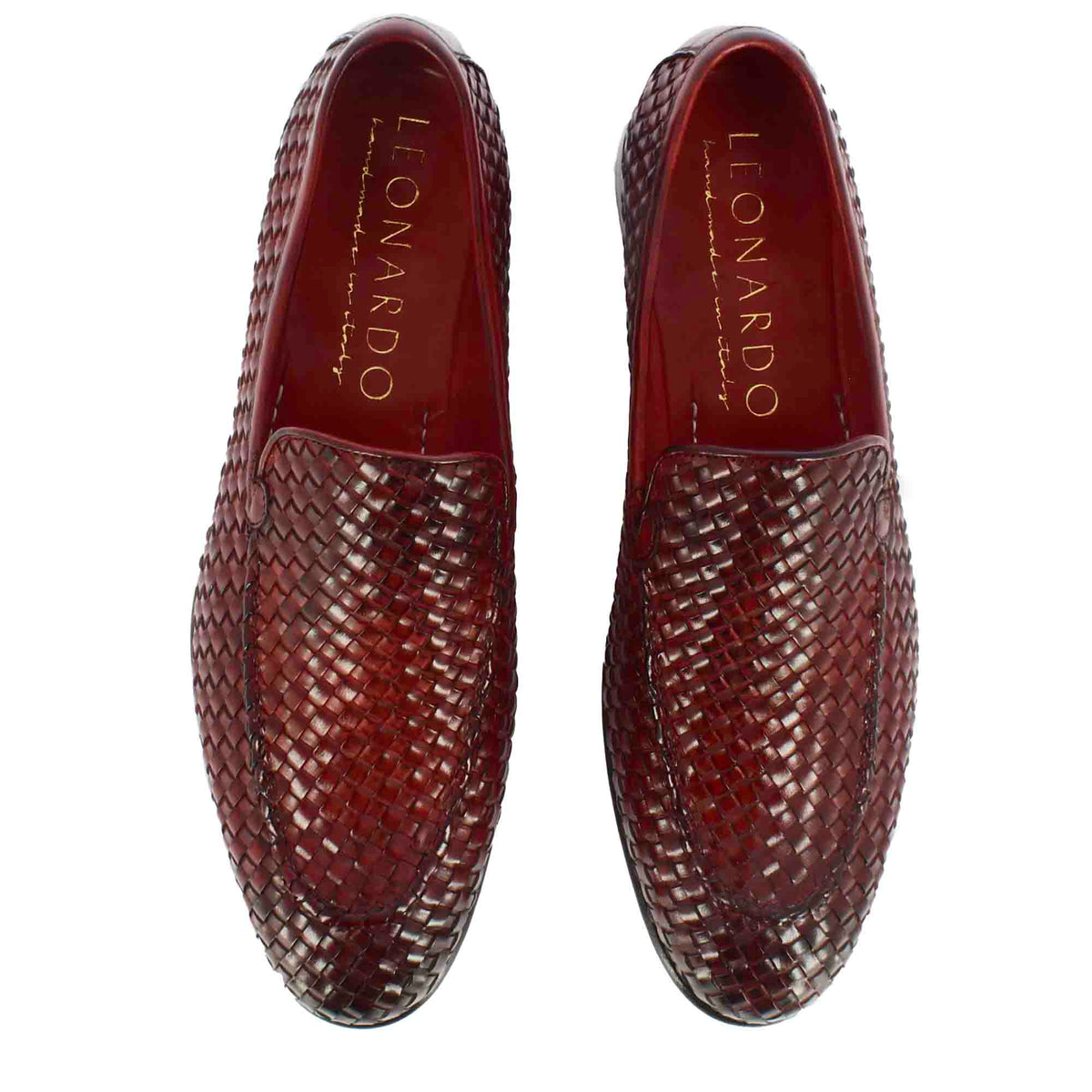 Mocassino classico da uomo in pelle intrecciata colore rosso - LeonardoShoes