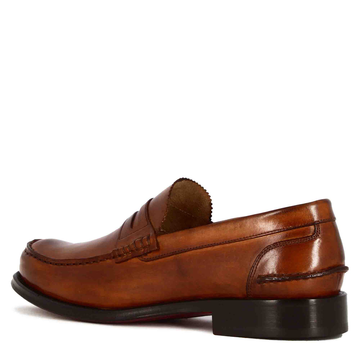 Mocassino college con bocca di leone da uomo in pelle colore marrone - LeonardoShoes