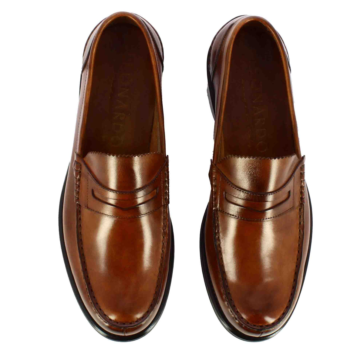 Mocassino college con bocca di leone da uomo in pelle colore marrone - LeonardoShoes