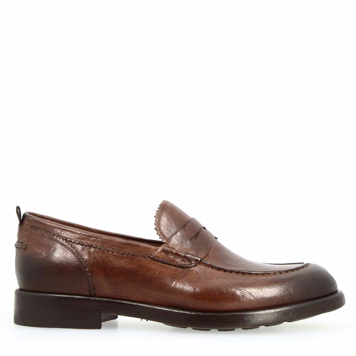 Mocassino college da uomo in pelle pregiata marrone - LeonardoShoes