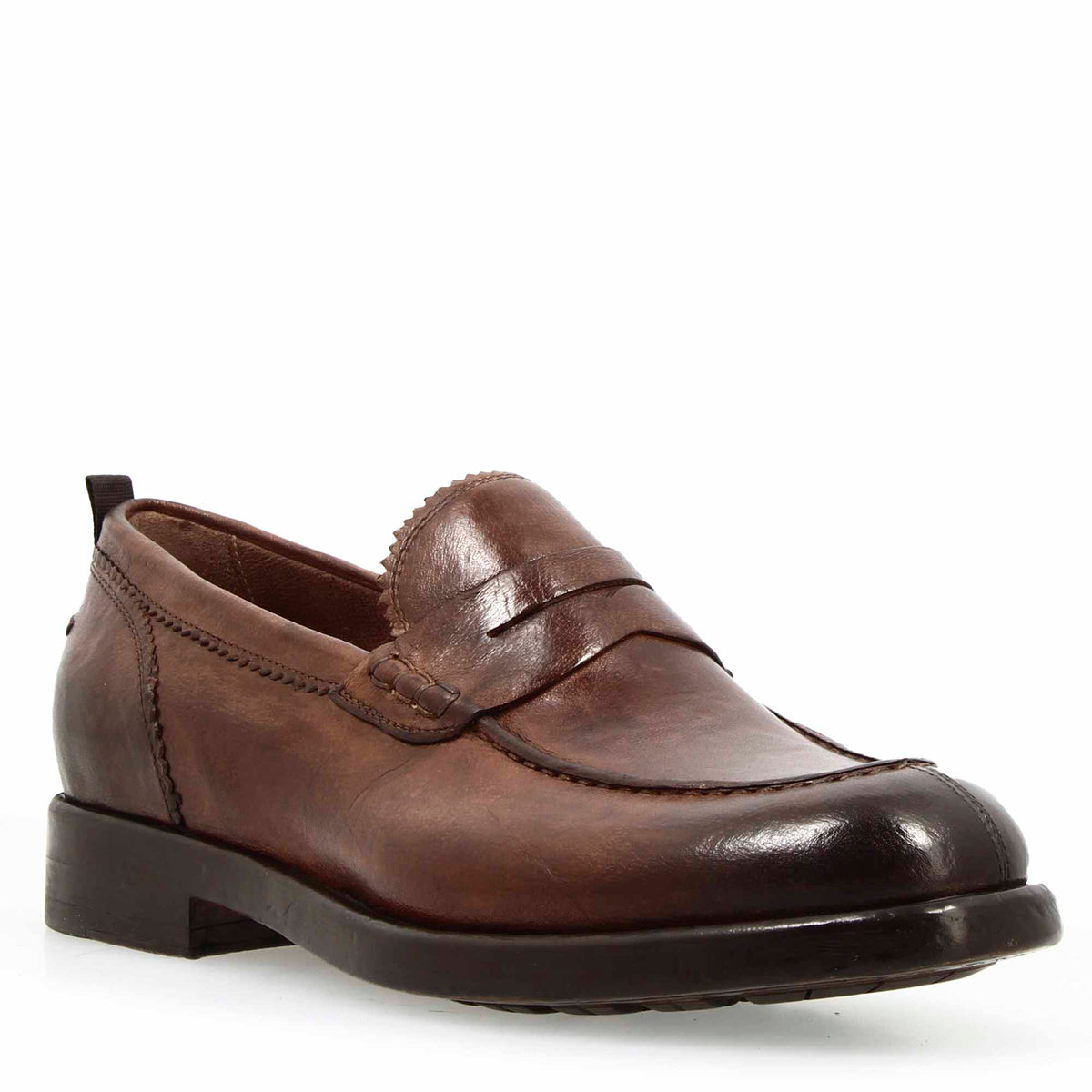 Mocassino college da uomo in pelle pregiata marrone - LeonardoShoes