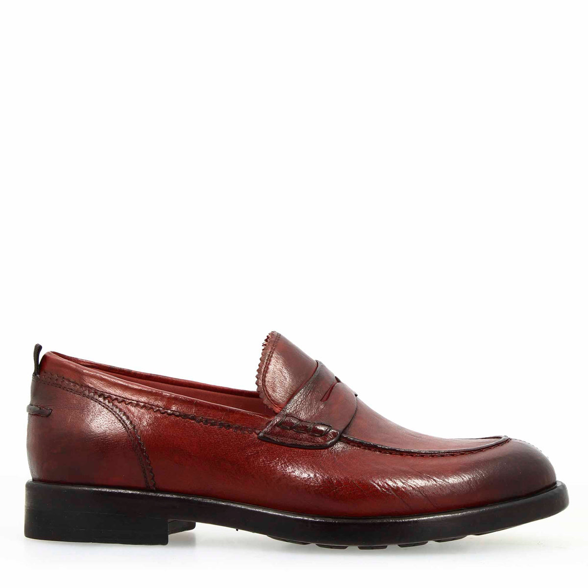 Mocassino college da uomo in pelle pregiata bordeaux - LeonardoShoes