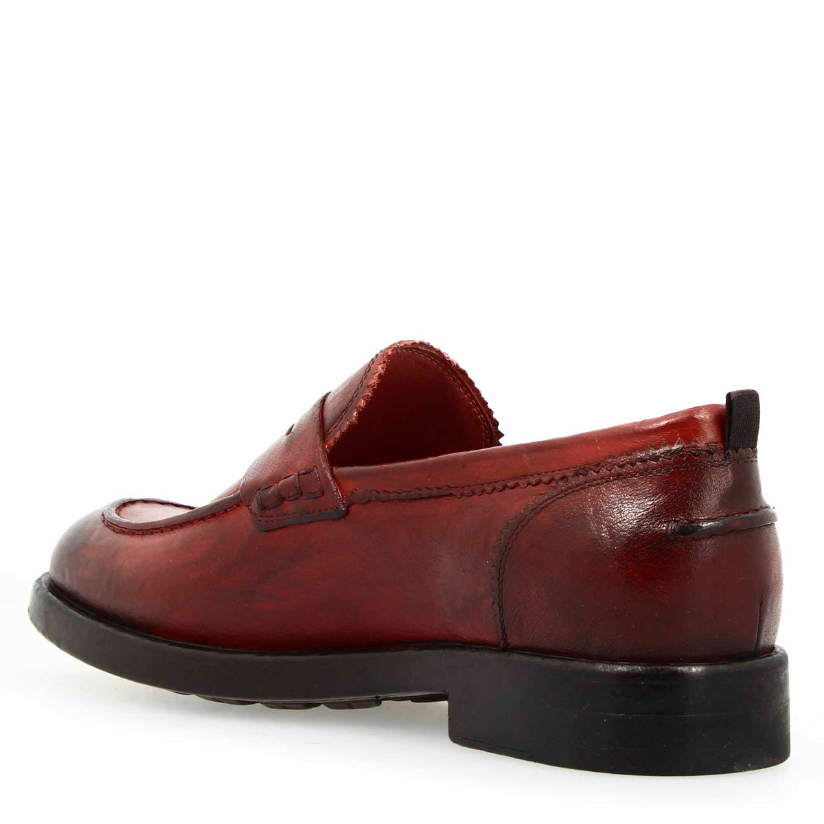 Mocassino college da uomo in pelle pregiata bordeaux - LeonardoShoes
