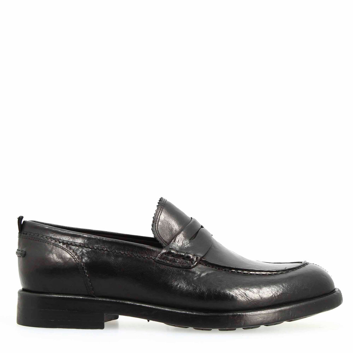 Mocassino college da uomo in pelle pregiata colore nero - LeonardoShoes