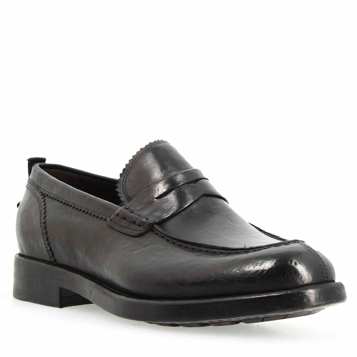 Mocassino college da uomo in pelle pregiata colore nero - LeonardoShoes