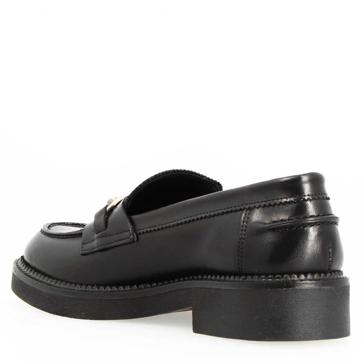 Mocassino da donna fondo robusto in pelle nera con fibbia - LeonardoShoes