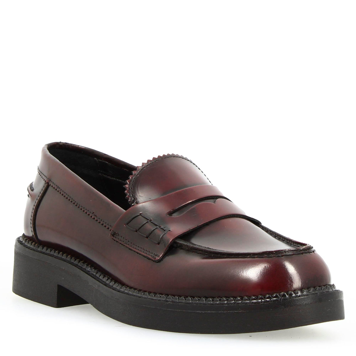 Mocassino da donna fondo robusto in pelle spazzolata bordeaux - LeonardoShoes