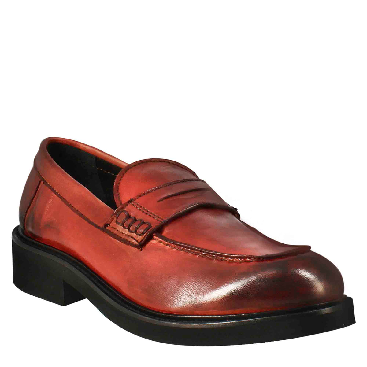 Mocassino da donna paupa in pelle lavata colore rosso - LeonardoShoes