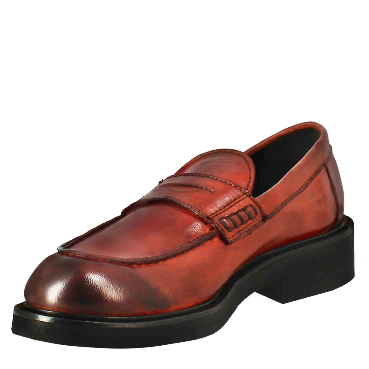 Mocassino da donna paupa in pelle lavata colore rosso - LeonardoShoes