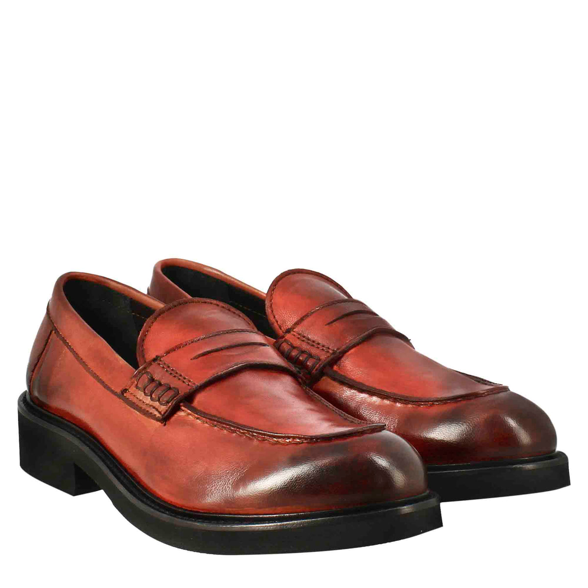 Mocassino da donna paupa in pelle lavata colore rosso - LeonardoShoes