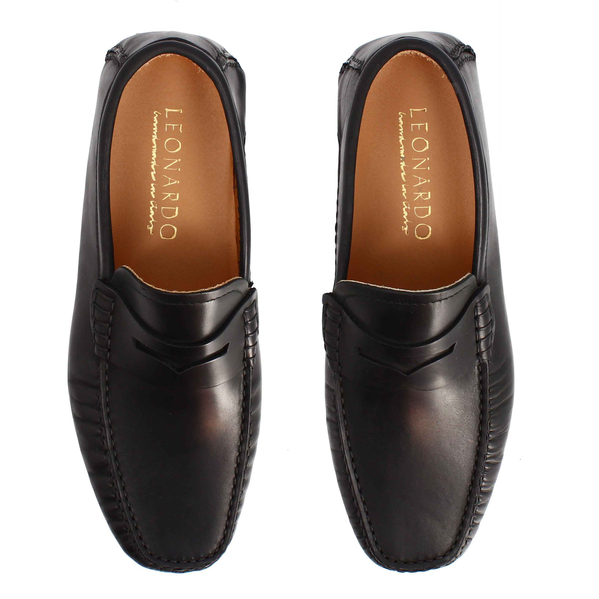 Mocassino Tiberio da uomo in pelle nera - LeonardoShoes