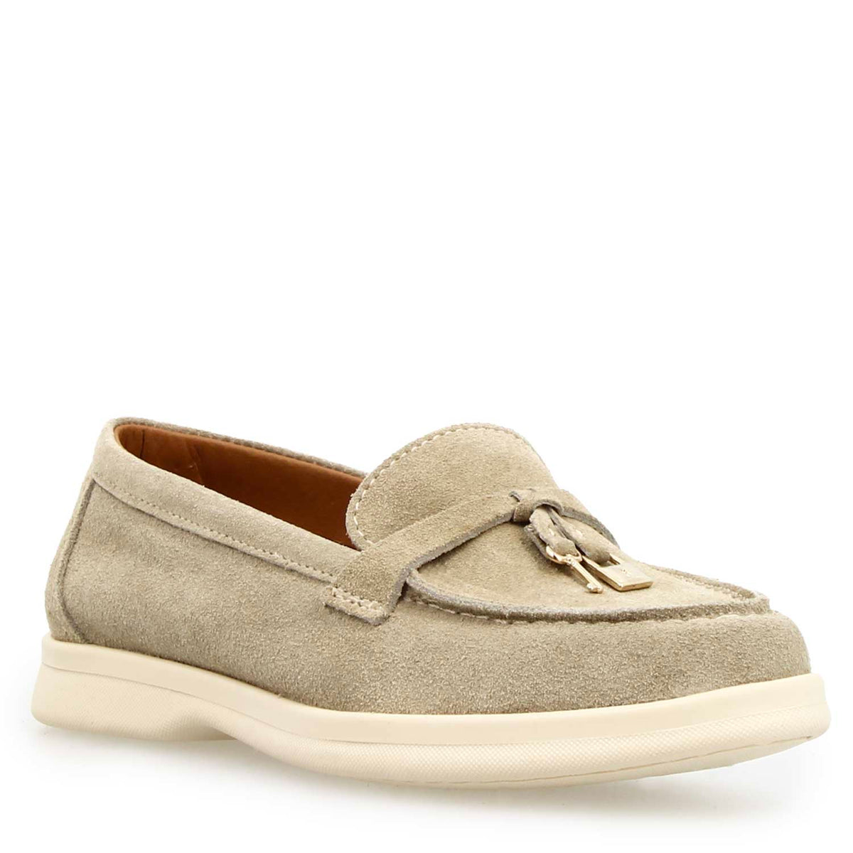 Mocassino drive da donna Vellaria in pelle scamosciata beige - LeonardoShoes