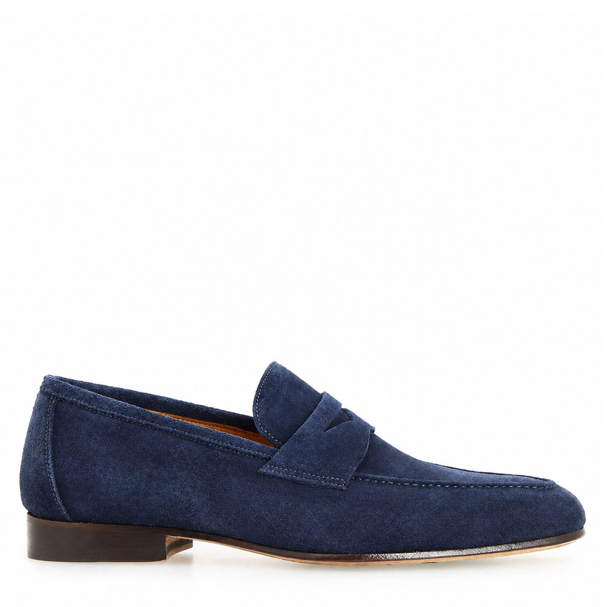 Mocassino artigianale uomo in camoscio blu Manfredo - LeonardoShoes