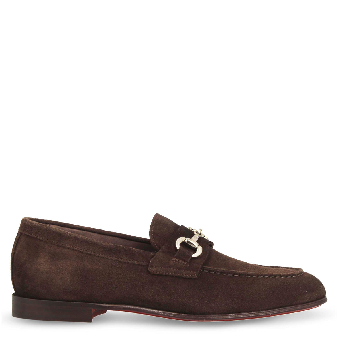 Mocassino marrone artigianale da uomo in camoscio con fibbia - LeonardoShoes