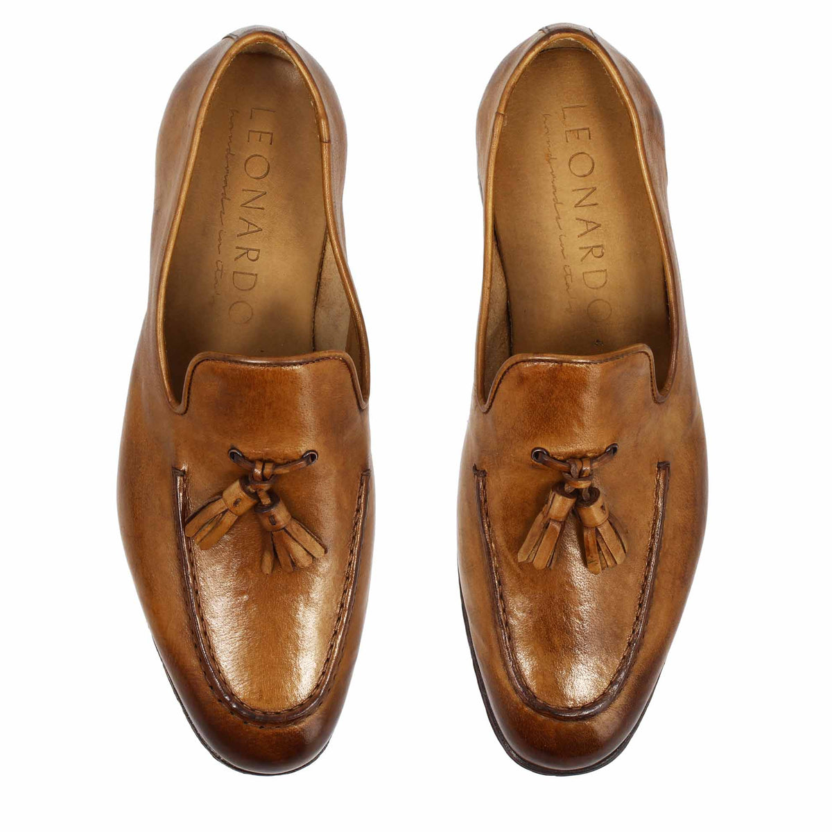 Mocassino marrone da uomo artigianali in pelle con nappine - LeonardoShoes