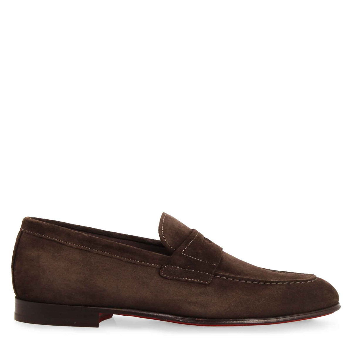 Mocassino marrone scuro artigianale da uomo in pelle scamosciata - LeonardoShoes
