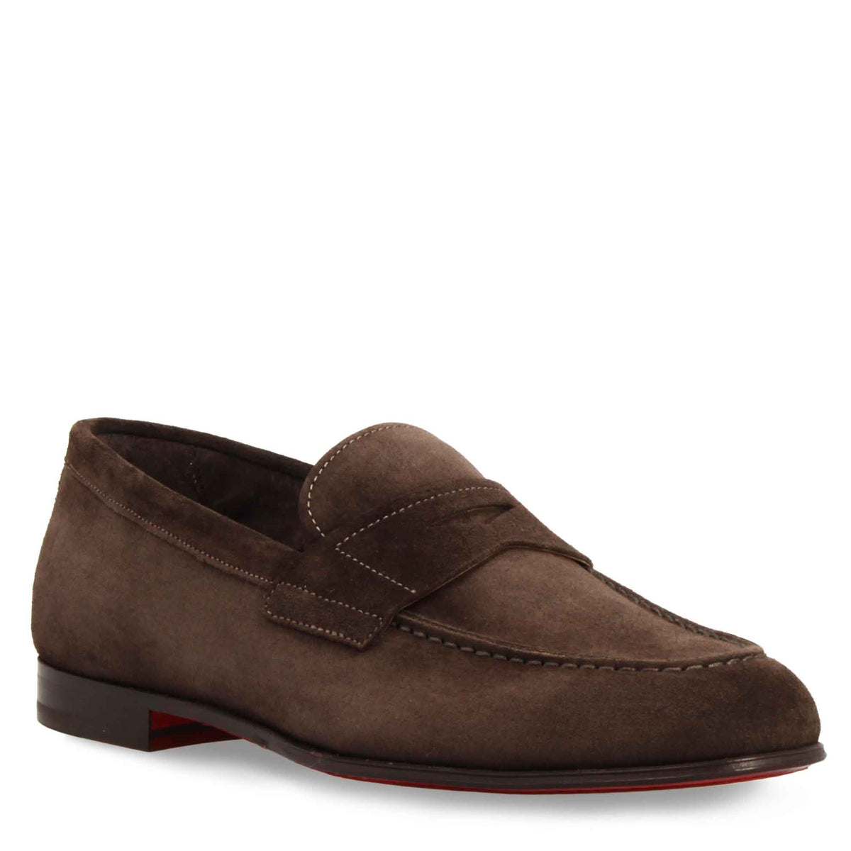 Mocassino marrone scuro artigianale da uomo in pelle scamosciata - LeonardoShoes